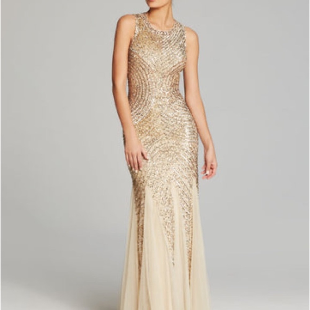 Aidan Mattox Gold Beaded Sleeveless Evening Gown